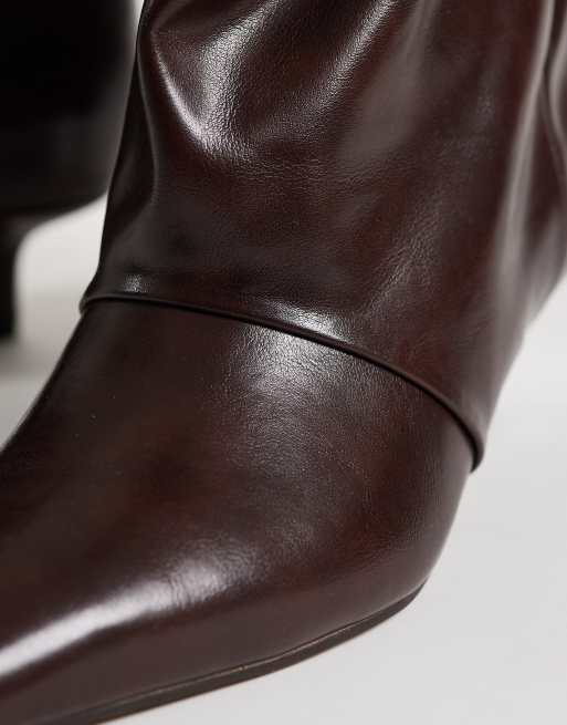 ASOS DESIGN Rosario slouch kitten heel boots in chocolate pu, 3 of 5