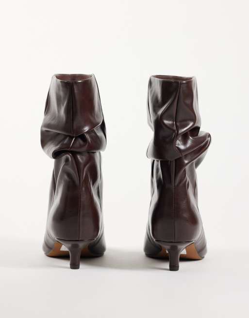 ASOS DESIGN Rosario slouch kitten heel boots in chocolate pu, 4 of 5