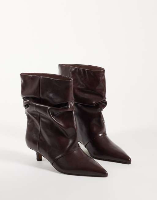 ASOS DESIGN Rosario slouch kitten heel boots in chocolate pu, 5 of 5