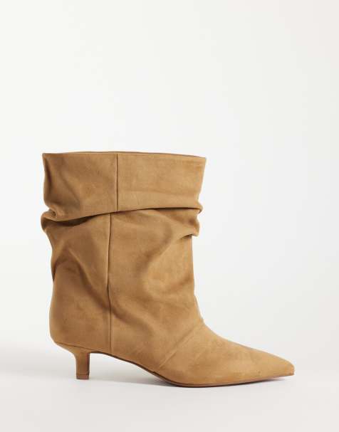 ASOS DESIGN Rosario slouch kitten heel boots in taupe suedette - view 1
