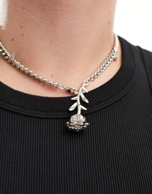 ASOS DESIGN rose and thorn lariat chain necklace in silver tone 