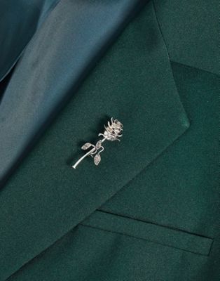 ASOS DESIGN wedding rose brooch in burnished silver