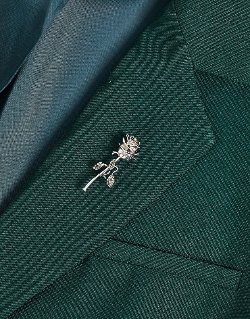 ASOS DESIGN rose brooch in burnished silver-Gray