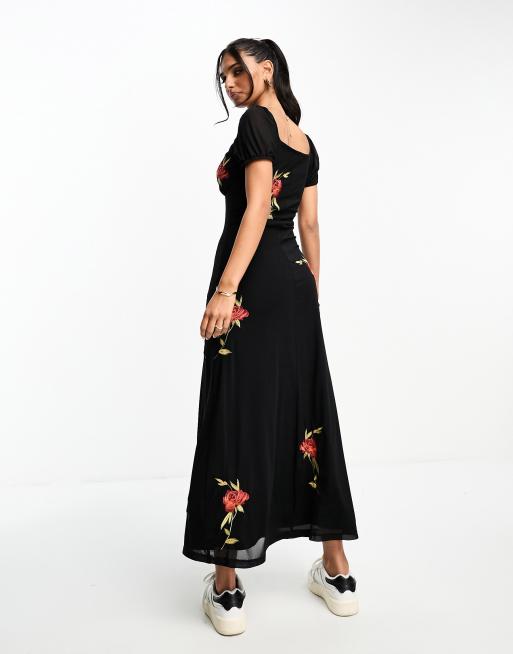 Asos design embroidered mesh midi dress best sale