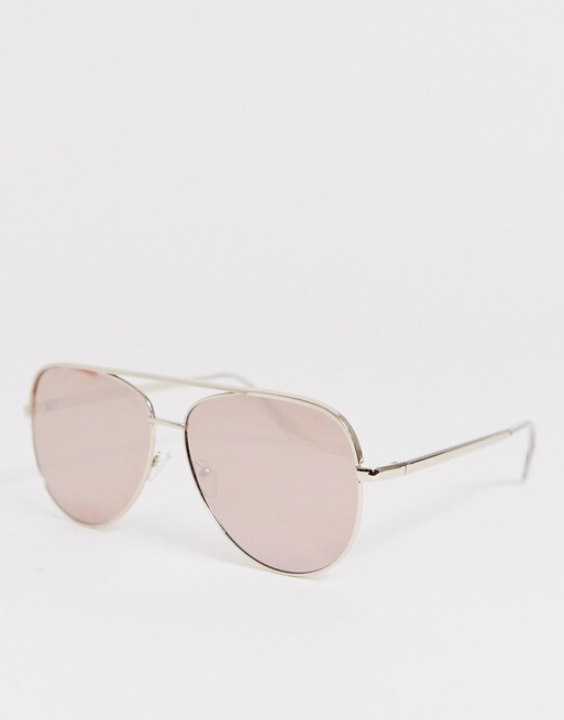 ASOS DESIGN rose gold aviator sunglasses with fade lens