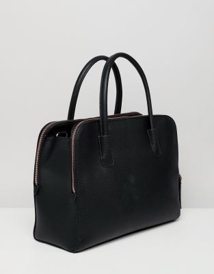 black handbag with compartments