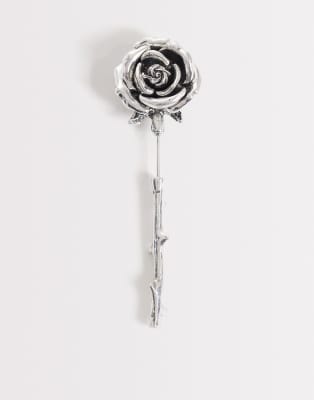 Asos Design Rose Lapel Pin In Silver