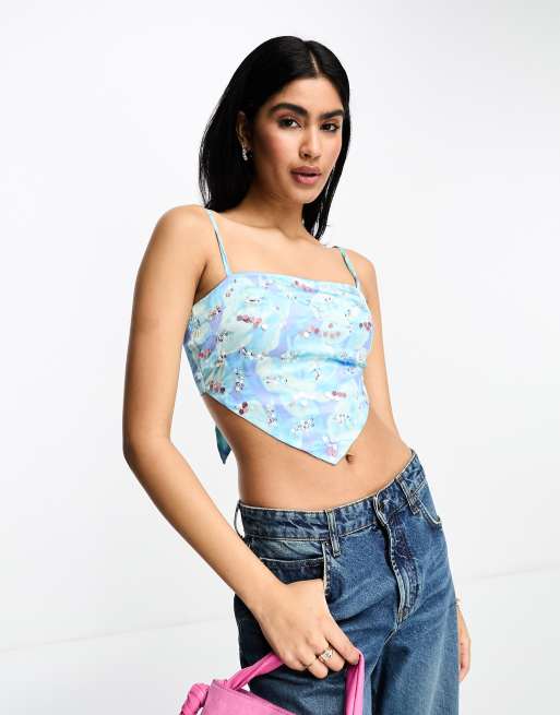 Floral Sequin Square Neck Cropped Cami