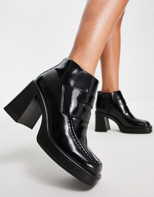 ASOS DESIGN Rosemary heeled loafer boots in black