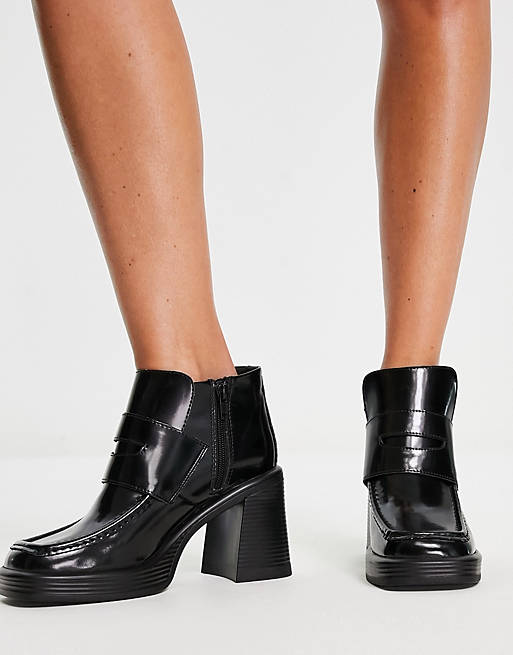 ASOS Rosemary Heeled Loafer Boots in Black Womens Shoes Boots Ankle boots 