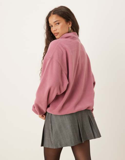 ASOS DESIGN – Rosenrosa sweatshirt i polarfleece med dragkedja vid halsen, 3 av 4