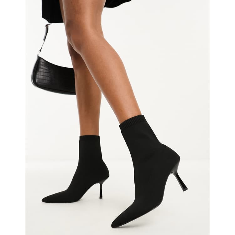 ASOS DESIGN Rosetta kitten heel sock boots in black