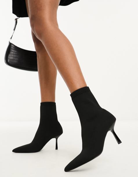 ASOS DESIGN - Rosetta - Sorte sokkestøvler med kitten-hæl - view 1