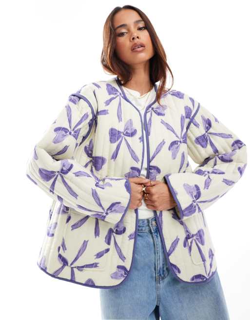 ASOS DESIGN – Rosettmönstrad, kviltad bomullsjacka