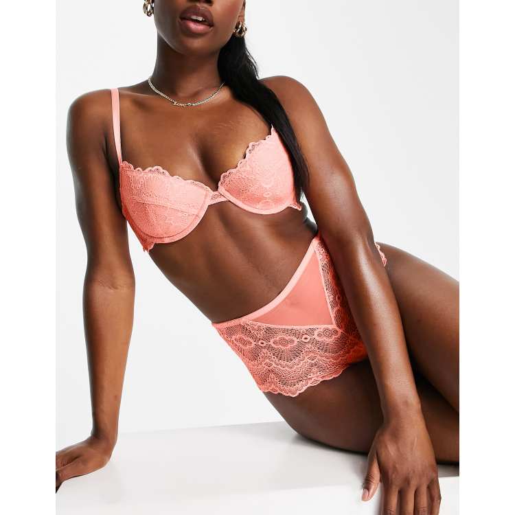 Asos Donna Abbigliamento Intimo Mutande Culotte Rosie Culotte a vita alta in pizzo corallo 