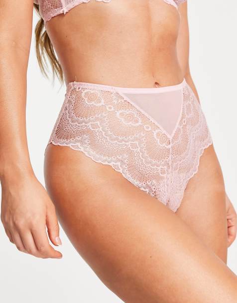 ASOS DESIGN – Rosie – Höschen aus Spitze in Zartrosa mit hohem Bund - view 1