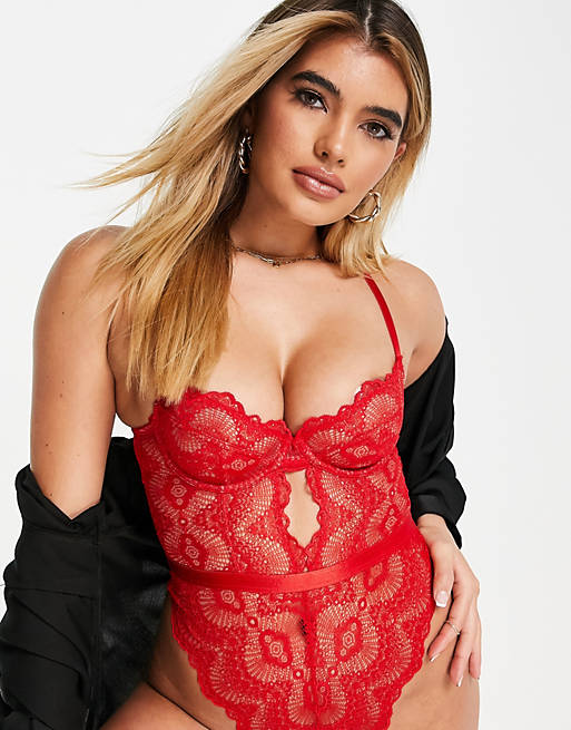 Women Rosie lace underwire body in hot red 