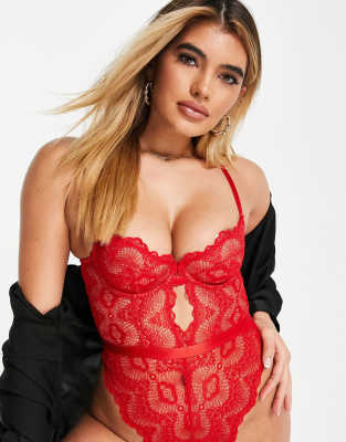 Rosie lace underwire bodysuit in hot red