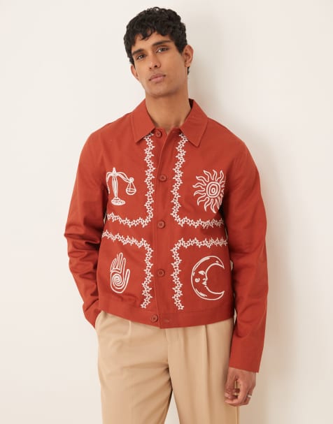 ASOS DESIGN – Rostfärgad, broderad Harrington-jacka - view 1