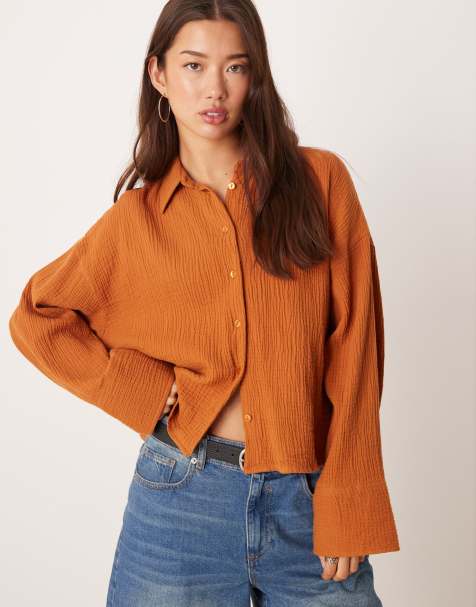 ASOS DESIGN – Rostfärgad, kort skjorta i texturerad bomull - view 1