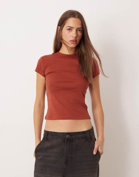 ASOS DESIGN – Rostfärgad, kort t-shirt i 90-talsstil - view 1