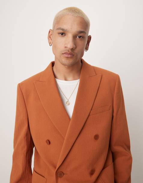 ASOS DESIGN – Rostfärgad, krinklad kavaj med dubbelknäppning och smal passform, del av kostym - view 1