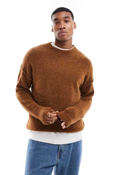 ASOS DESIGN – Rostfärgad, lätt strukturstickad tröja med avslappnad passform och rund halsringning - view 1