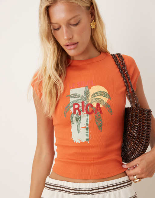 ASOS DESIGN – Rostfärgad, liten t-shirt med Le Soleil-tryck, 3 av 4