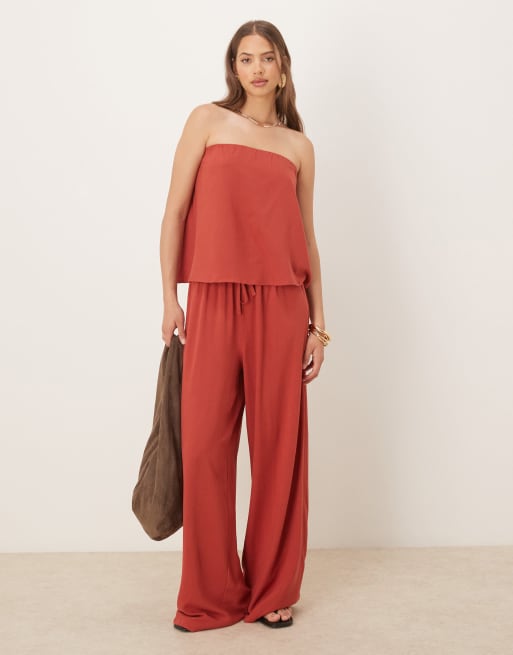 ASOS DESIGN – Rostfärgade byxor i linnestil och dra på-modell