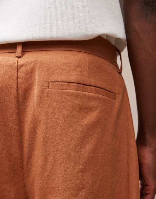 ASOS DESIGN – Rostfärgade finshorts av linneblandning med bermudastil, 3 av 5