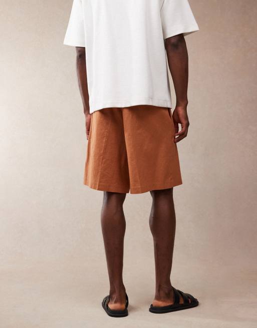 ASOS DESIGN – Rostfärgade finshorts av linneblandning med bermudastil, 5 av 5