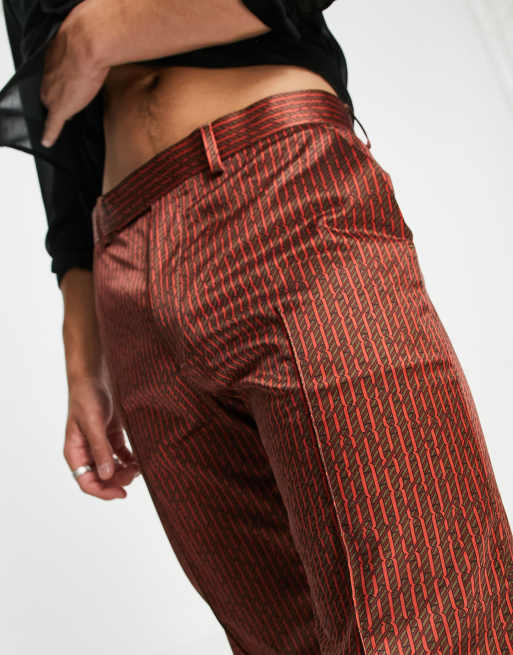 ASOS DESIGN – Rostfärgade, smala, fin-mjukisbyxor med retroränder, del av set, 3 av 4