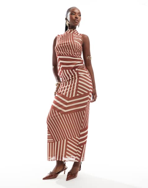 ASOS DESIGN – Rostrandigt set i mesh med maxikjol och topp med krage - view 1