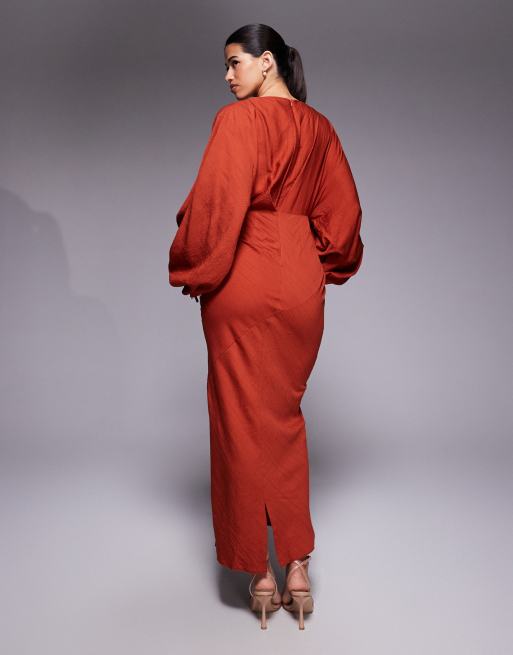 ASOS DESIGN – Roströd maxiklänning med blusärm, invikt detalj och knytning, 2 av 4