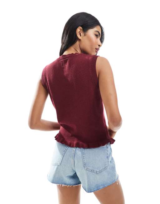 ASOS DESIGN – Roströd, stickad topp med ojämnt knappsprund och volangkant, 4 av 4