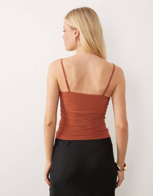 ASOS DESIGN – Rostrött linne med spetskant och rynkad midja, 4 av 4