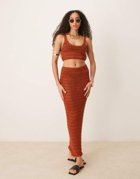 ASOS DESIGN – Rostrött, stickat strandset - view 1