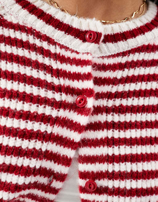 ASOS DESIGN – Rot gestreifte Strickjacke mit Raglanärmeln ASOS