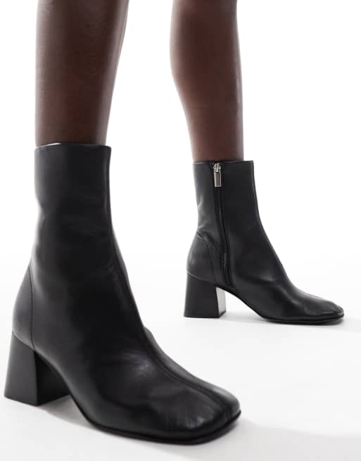 ASOS DESIGN – Rotate – Czarne skórzane botki na średnim obcasie