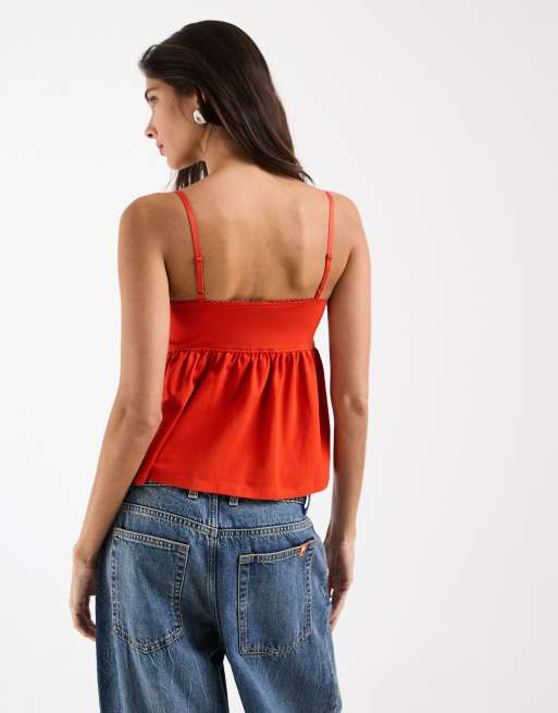 ASOS DESIGN – Rött linne i babydoll-modell med kantdetalj, 4 av 4
