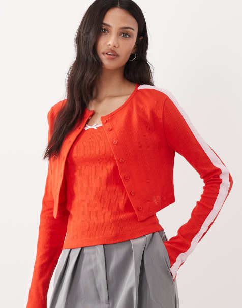 ASOS DESIGN – Rött, pointellestickat set med linne och kofta - view 1