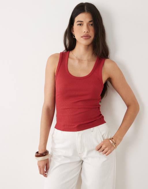 ASOS DESIGN – Rött, ribbat linne med breda kantband och djup halsringning, 4 av 4