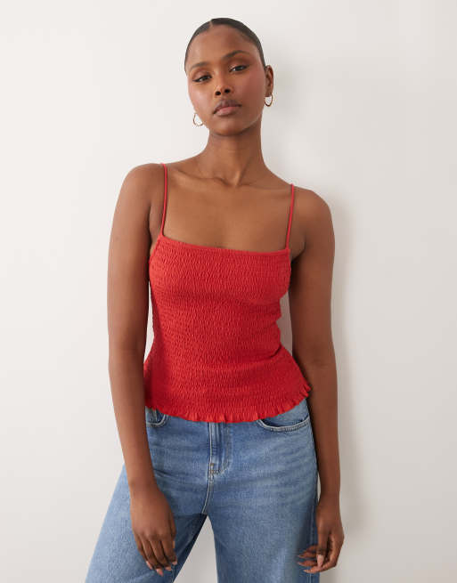 ASOS DESIGN – Rött, smockat linne med volangfåll, 3 av 4