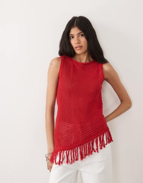 ASOS DESIGN – Rött, virkat linne med asymmetrisk design - view 1