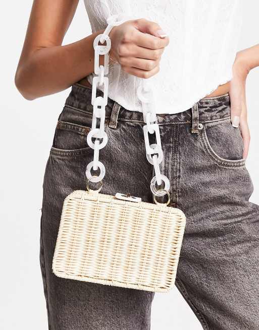 ASOS DESIGN – Rottingbrun axelväska med vitt hartshandtag av halm