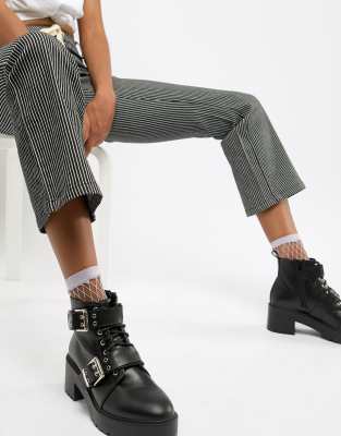 black lace up buckle boots
