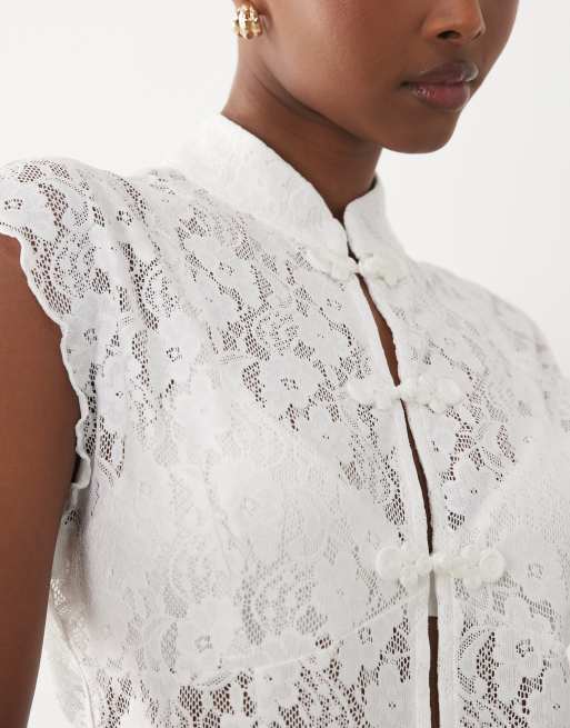 ASOS DESIGN rouleau collar lace top in white - part of a set, 2 of 4