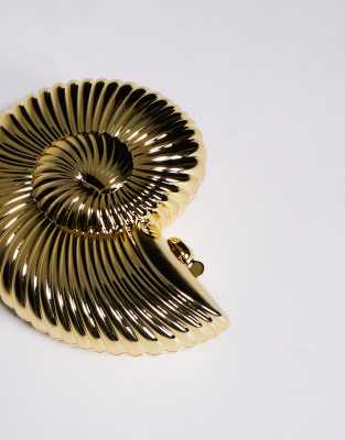 ASOS DESIGN round ammonite shell clutch bag with crossbody chain strap in gold