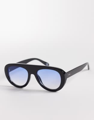 Asos Design Round Aviator In Black