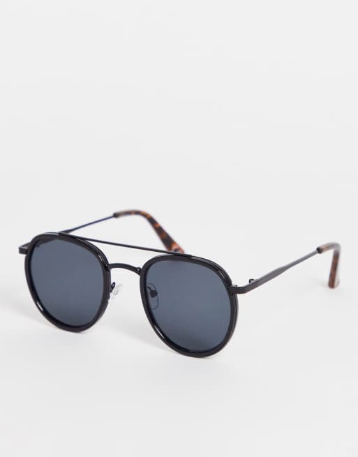 Black round 2025 aviator sunglasses